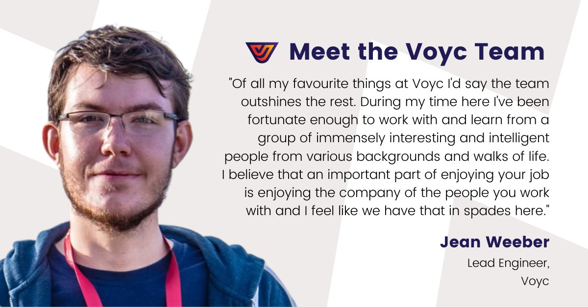 Voyc (@voyc_ai) on Twitter photo Jean, Lead Engineer.⠀
Q: What is your favourite thing about working at Voyc?⠀
⠀
#MeetTeamVoyc #Engineering #STEM Jean, Lead Engineer.⠀
Q: What is your favourite thing about working at Voyc?⠀
⠀
#MeetTeamVoyc #Engineering #STEM