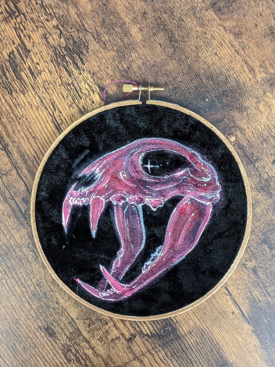 Velvet painting in embroidery hoop $40 (6.5 inches)"Tombstone" standee, one sided, $30 (8.5 tall)