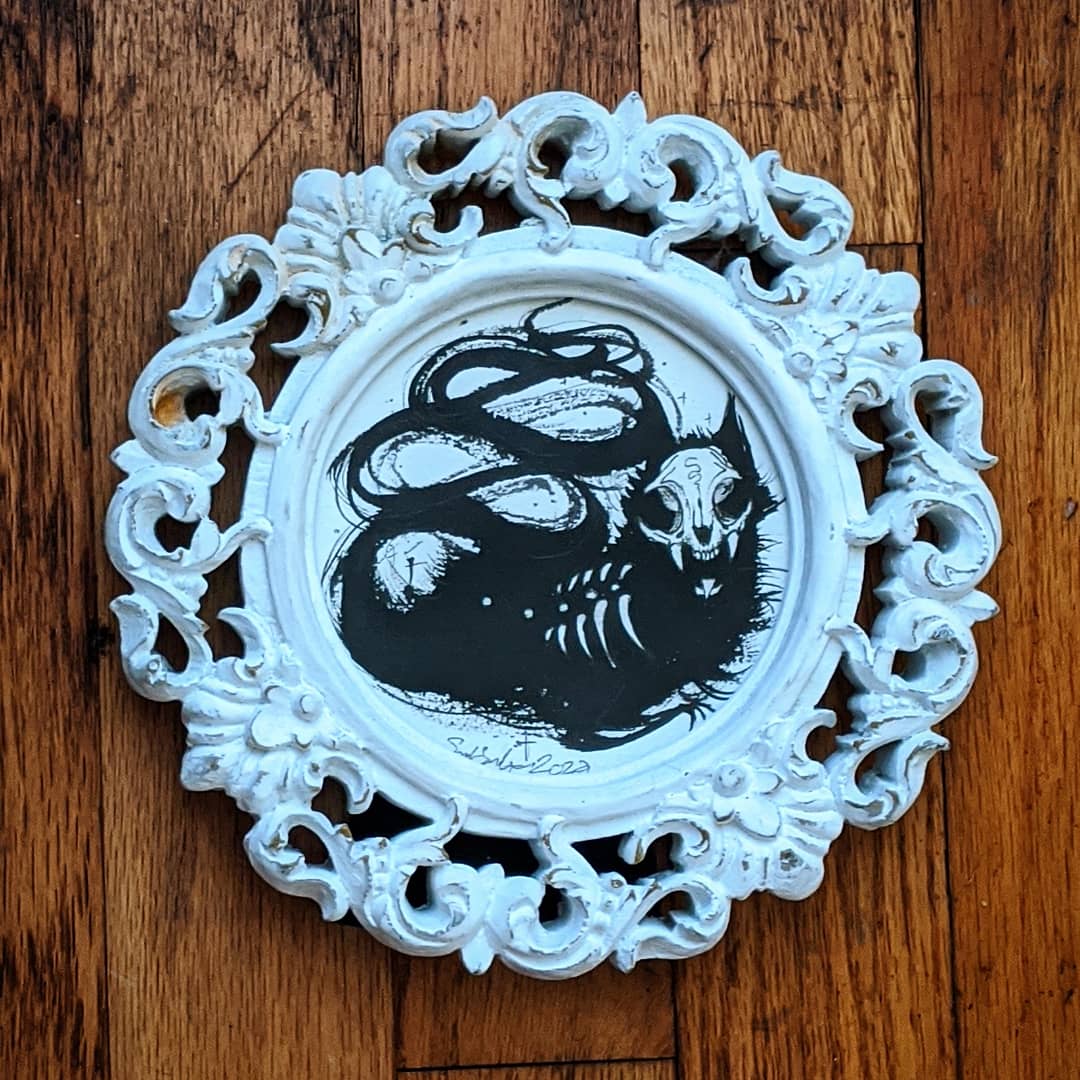 Ghost in wooden beaded frame, $35 (5inch)Ghost in ceramic frame $50 (7inch)