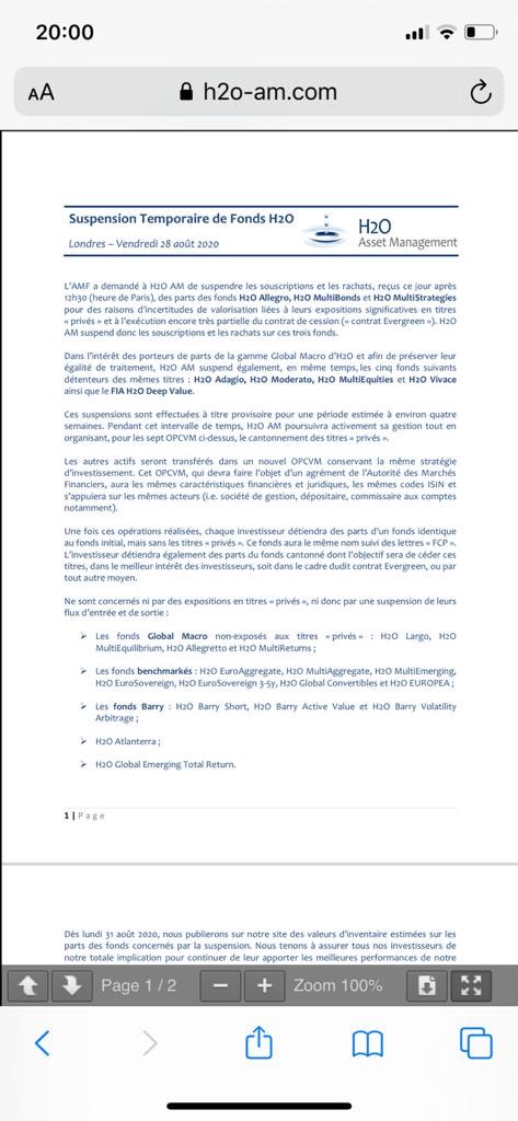 H2O gèle 8 fonds pendant 1 mois.

« Des incertitudes de valorisation »