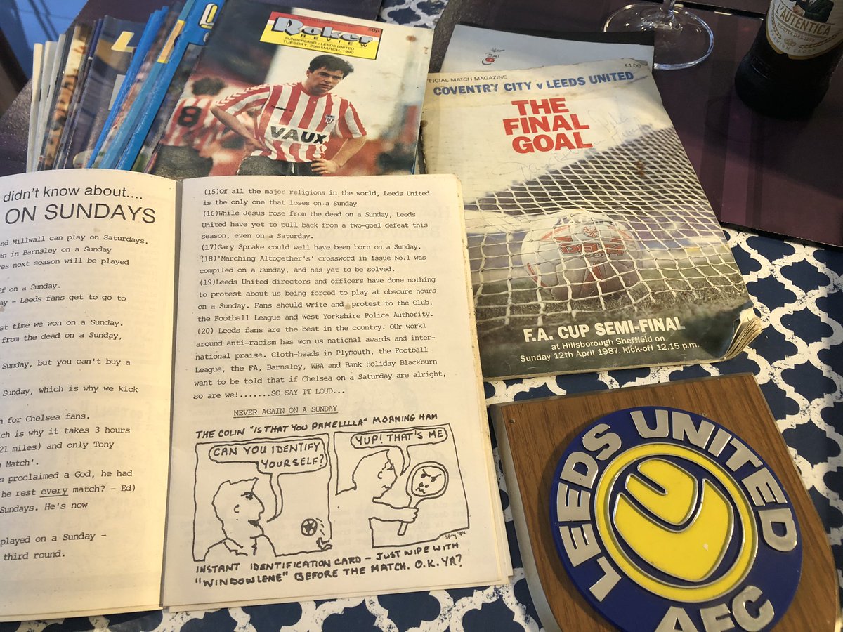 Found a little @lufc memorabilia earlier today! The Marching Altogether fanzine a little different @TheSquareBall though some things never change! The 80s plague will have a new home in the office... Leeds v Cov in 87 a little early for @NoelDavidWhelan me thinks 🤔#mot 💙💛🤍