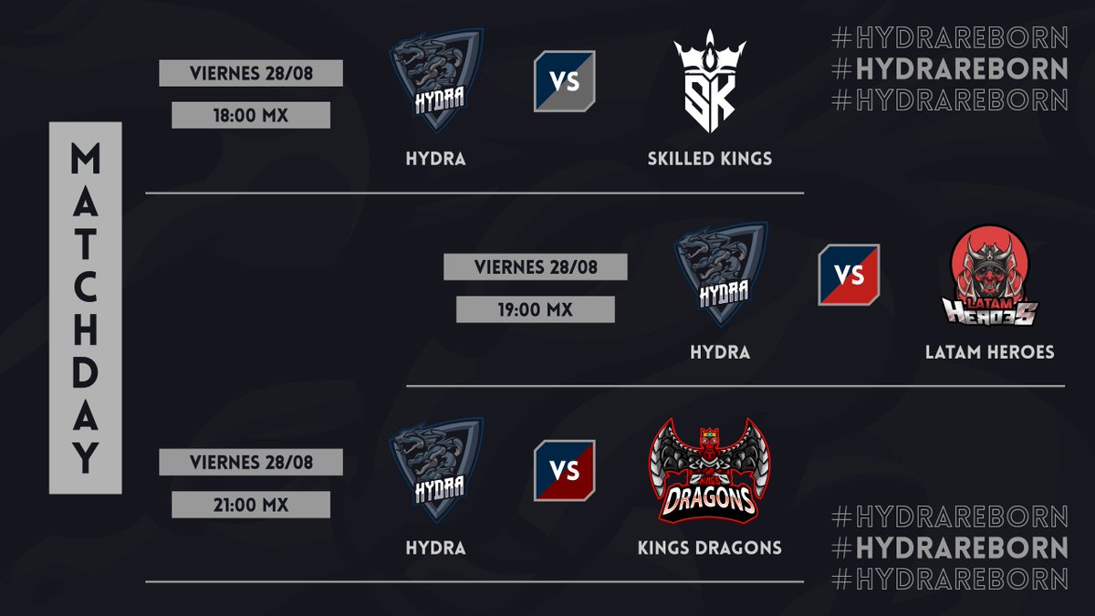 #CR | ¡MATCHDAY!

El día de hoy nuestros chicos disputaran tres encuentros de suma importancia para el equipo, esperamos conseguir buenos resultados para poder seguir avanzando en cada una de las competiciones. ¡A conseguir esas victorias! 🔥

#HydraReborn