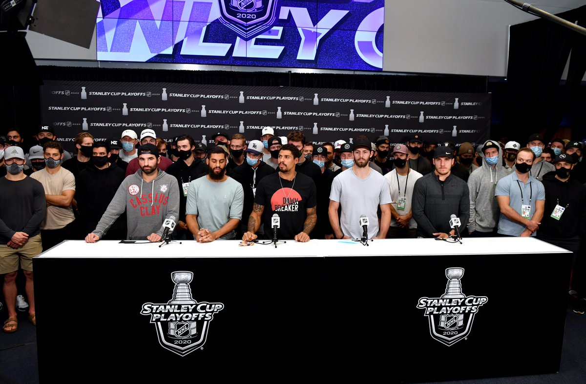 NHL's tweet photo. A moment for the movement. #BlackLivesMatter. https://t.co/KQoAgtwd2B