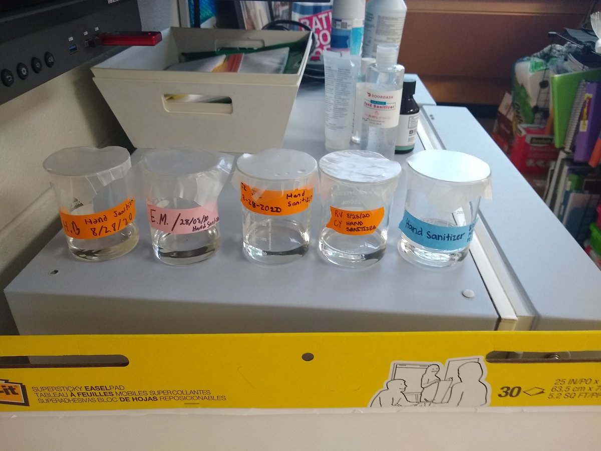 mrs_mc_science's tweet image. Hand sanitizer lab made by #honorschem waiting to be tested by @jastandeven #biotech classes #sciencecollab #longhornscience #cantwait to get the results back on effectiveness of ours vs commercial product on killing bacteria 👩‍🔬