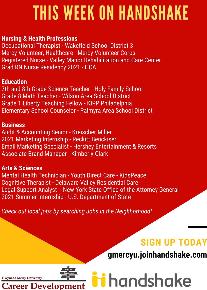 gmercyucareers's tweet photo. Check out newly added jobs and internships this week on Handshake 🤝 #GMercyU https://t.co/JYe8Aimv9C
