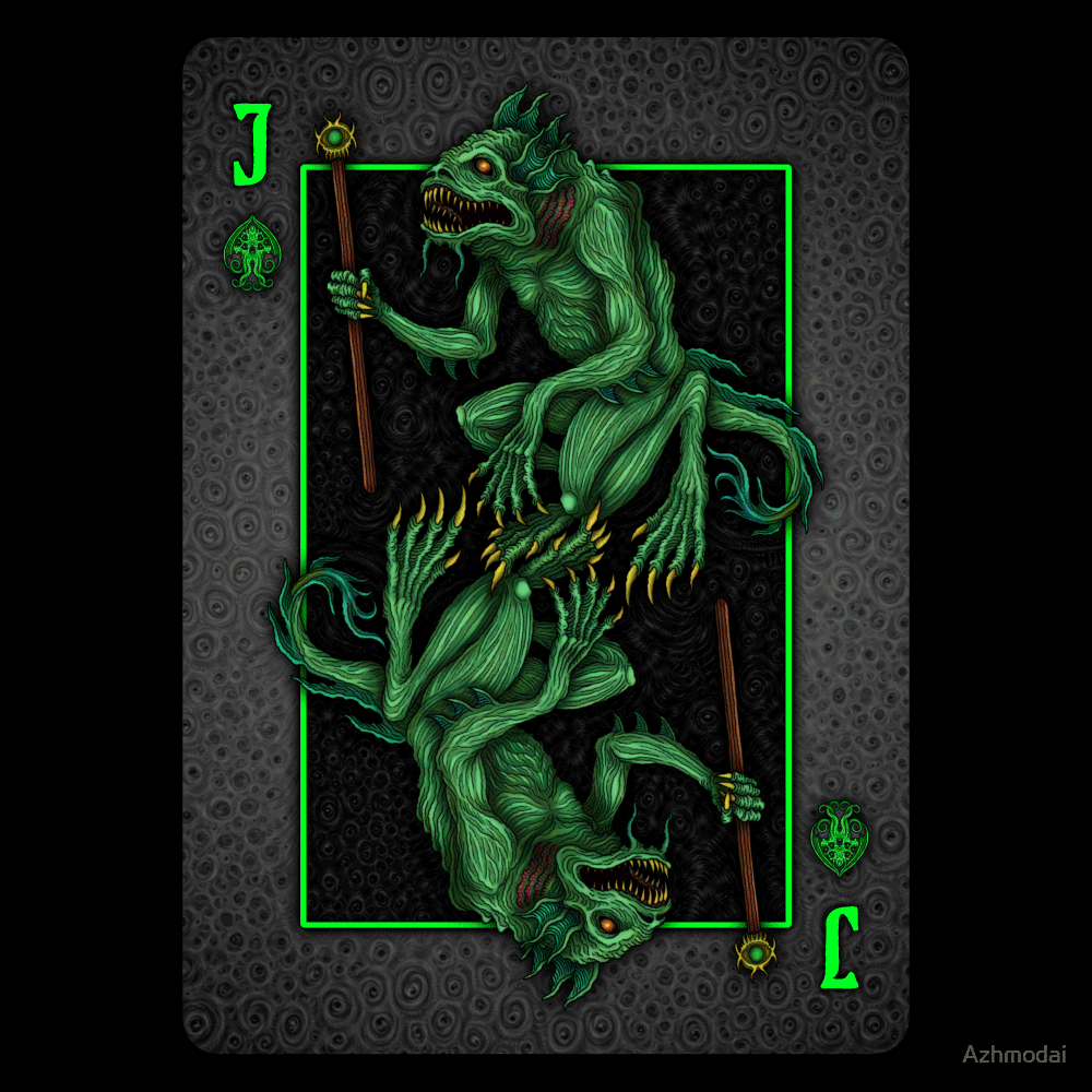 azhmodai's tweet photo. Deep Ones Jack of Spades - only a few cards left to go!
➡️ https://t.co/QIVusDDZUF
#deepones #lovecraft #innsmouth #hplovecraft #dagon #horror #devilreef #occult #fantasy #scifi #arkham #jackofspades #oneeyedjack https://t.co/tGRzDYoJmZ