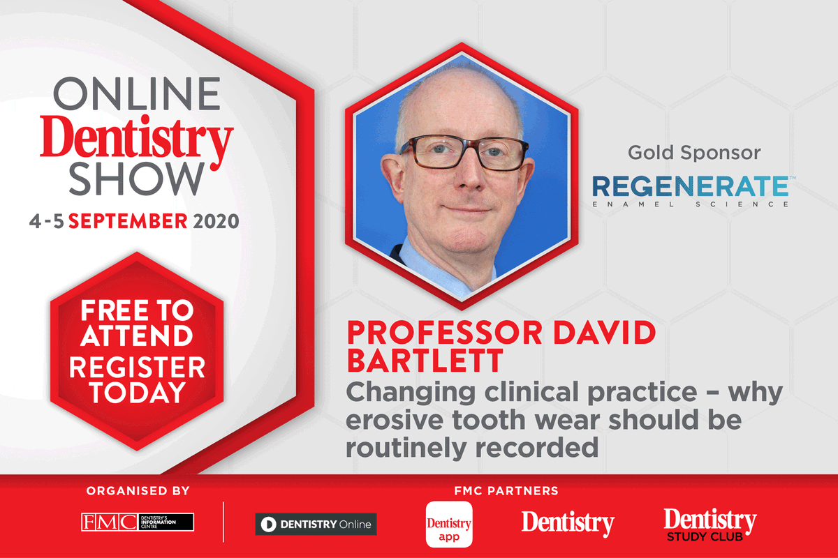 LondonDentShow's tweet photo. Erosive tooth wear affects up to 30% of the population and is the 3rd most common dental condition. Professor David Bartlett will be discussing why erosive tooth wear should be routinely recorded at the Online Dentistry Show! Register now for FREE https://t.co/KjQgb6UCGi https://t.co/VuuEV0rOe2