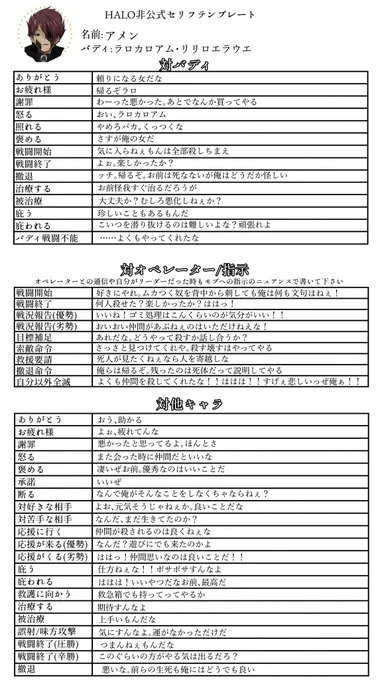 #火乃焚HALO
アメンとラロのセリフテンプレです 