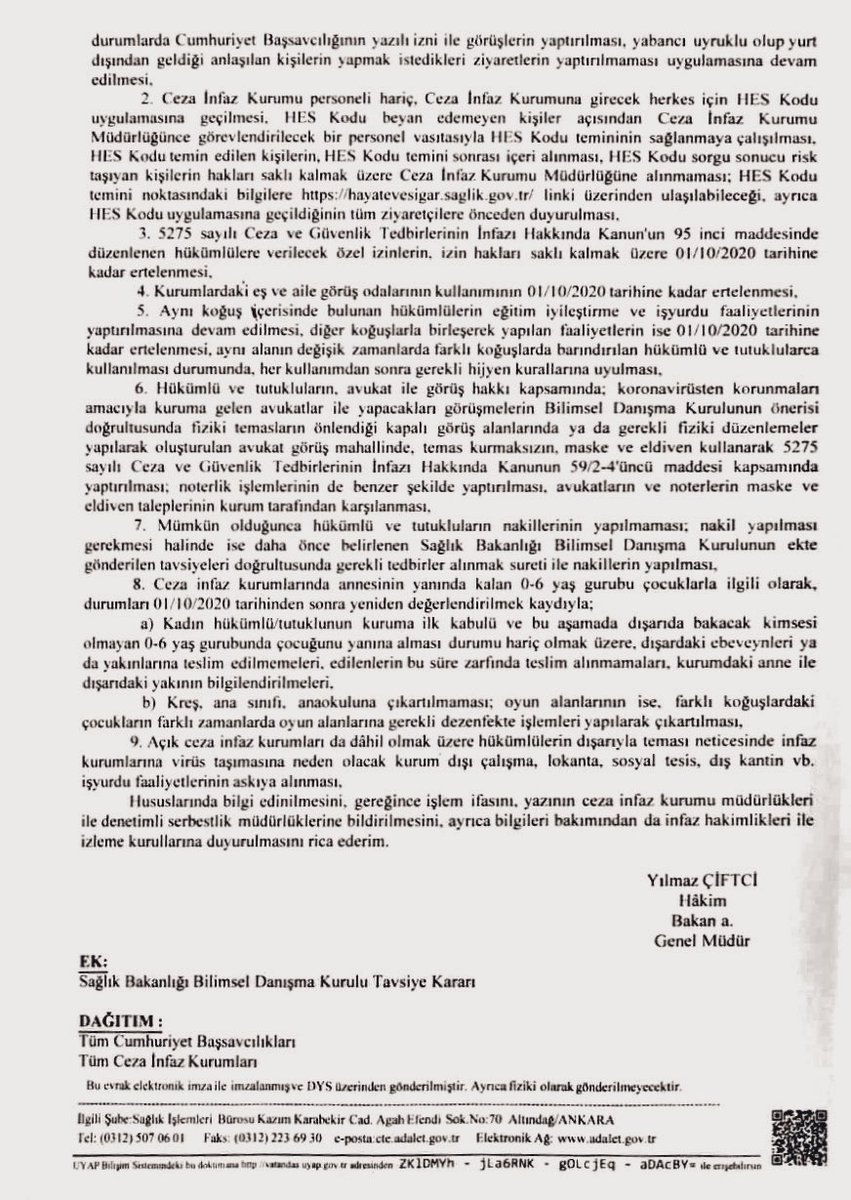 avukathaklari ar twitter adalet bakanligi ceza ve tevkif evleri genel mudurlugu covid19 pandemisi sebebiyle ceza infaz kurumlarinda alinan ve alinacak tedbirlerin uzatilmasi ile ilgili yazisini ilgili birimlere iletti avukat goruslerini de