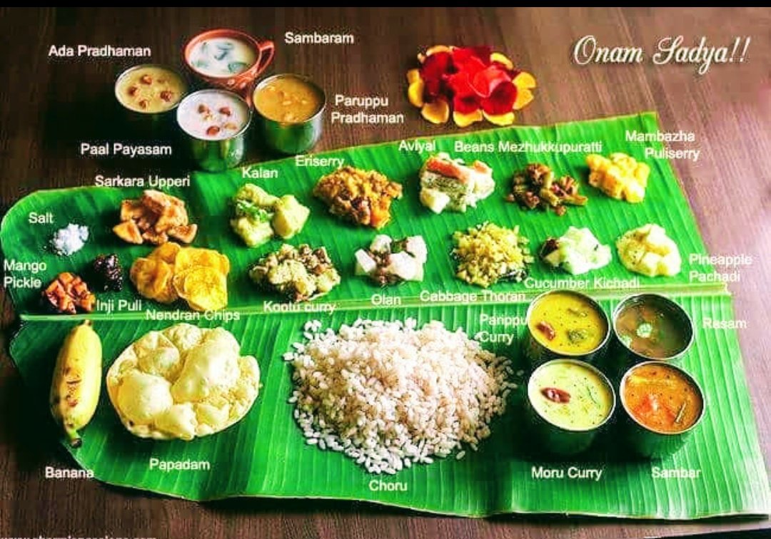 Sadhya on Appam. @JoyAndLife  @thefbai  @rockymohan30  @rockyandmayur Sadhya, a feast origining from Kerala, important to all Malayalis consists of a variety of traditional vegetarian dishes served on a banana leaf usually eaten as lunch.