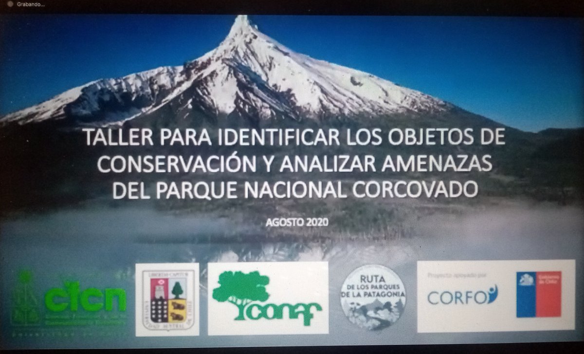 Ahora en Taller Virtual para Identificar los Objetos de Conservación y las Amenazas del Parque Nacional Corcovado. Localidades de Chaitén y Villa Santa Lucia @UPartarrieu @Josealfonsosuar @itolupin @Veroaysen @PtiRutaParques @conaf_minagri @TompkinsConserv @TarynBiogeo