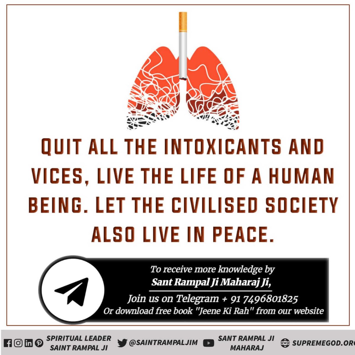 MeenaParmanand1's tweet photo. #GodMorningFriday
नशा सर्वप्रथम तो इंसान को शैतान बनाता है फिर शरीर का नाश हृदय है। शरीर के चार महत्वपूर्ण अंग हैं फेफड़े, लीवर, गुर्दे, हृदय शराब सबसे प्रथम इन चारों अंगों को खराब करती है इन सब से निजात पाने के लिए संत रामपाल जी महाराज के सत्संग अवश्य सुनें
Drunkenness is a Sin https://t.co/bKdkSz5yhS
