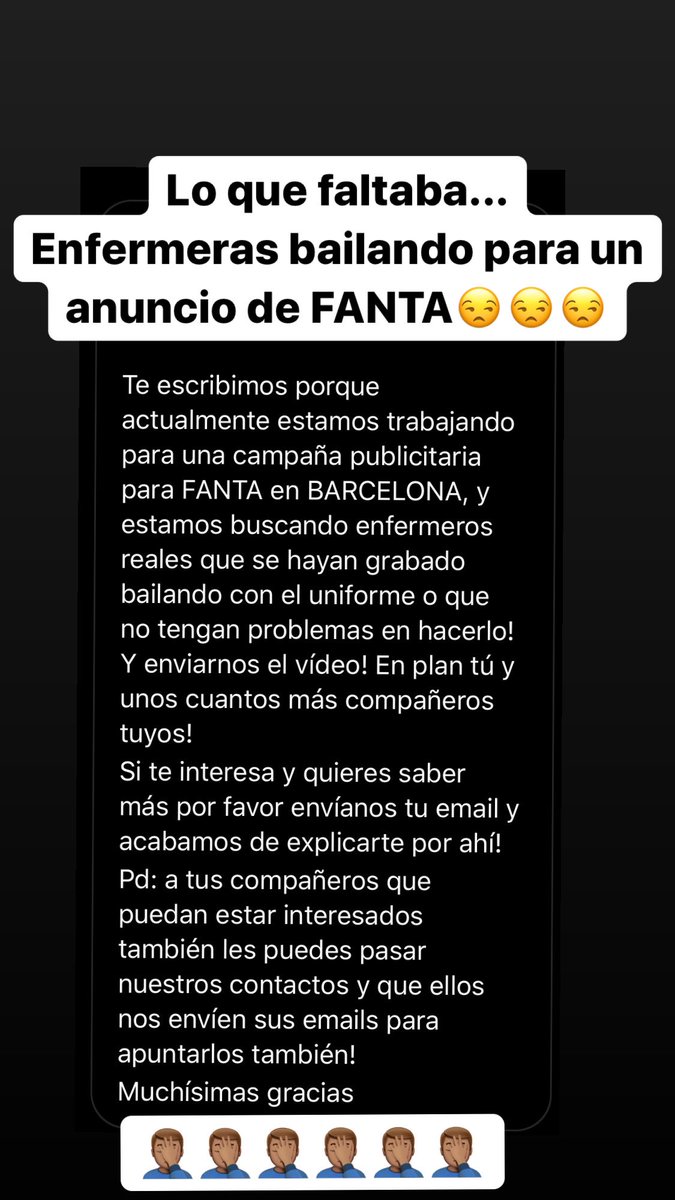 Enfermeras de mi TL POR FAVOR, no os metáis en esto... 

Si ya nos hizo daño a nuestra imagen como profesionales los bailecitos en RRSS solo falta que salgan enfermeras reales en un anuncio bailando...

😩😩😩😩😩😩😩