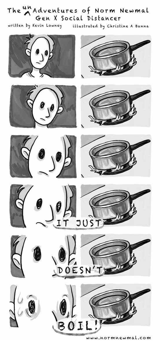 NormNewmal's tweet photo. Norm has a pot on the stove... and time on his hands
#normnewmal #comic #covidcomic #digitalart #illustration #genx #socialdistancing #pandemiccomic #water #boiling #time  #newnormal @christineabanna https://t.co/oZneQ6qiGs