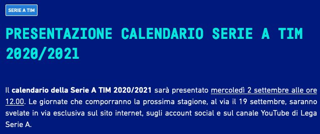 Serie A News On Twitter Official The 2020 21 Serie A Calendar Will Be Announced On September 2nd And Streamed Live On Youtube