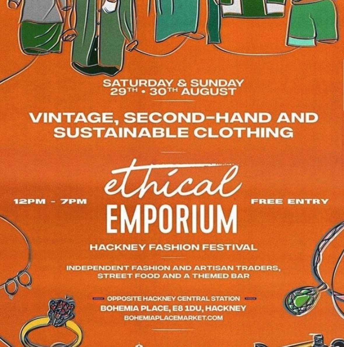 The Ethical Emporium market comes to #BohemiaPlace this bank holiday weekend. Vintage, 2nd-hand, sustainably and ethically made clothing - and lots more to discover in #Hackney ♻️👗🚶