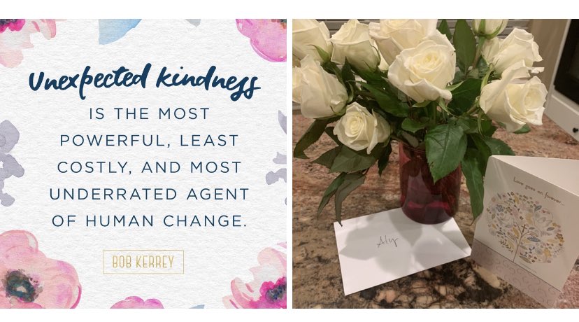 KindTwentyNine's tweet photo. Unexpected Kindness was left on my doorstep💕 My heart is overflowing with gratitude for my stepson’s Mom. She brought roses and wrote the most amazing card. I will never forget it! What can you do spread kindness on 8.29? Your simple act can be a priceless gift #kind29 https://t.co/nzuI4hlfQB