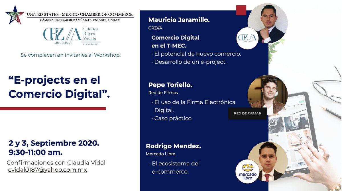 En el marco Programa de Competitividad 4.0, #CRZA2020 y la <a href="/USMCOC/">USMCOC</a> organizan la Primera Edición del Workshop: "E-projects en el Comercio Digital" junto a <a href="/ML_Mexico/">Mercado Libre México</a> y #reddefirmas, mayor información sobre los dos días del taller en este enlace: attendee.gotowebinar.com/register/25857…