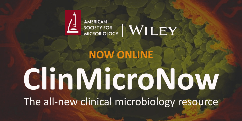 WileyLifeSci's tweet photo. ASM and Wiley are pleased to introduce the all-new, online microbiology resource #ClinMicroNow – bringing together 3 of ASM’s gold standard clinical microbiology texts in one place for fast and easy access. Learn more, including how to subscribe: https://t.co/bCl27JHiGb https://t.co/g7pEJ19wXP