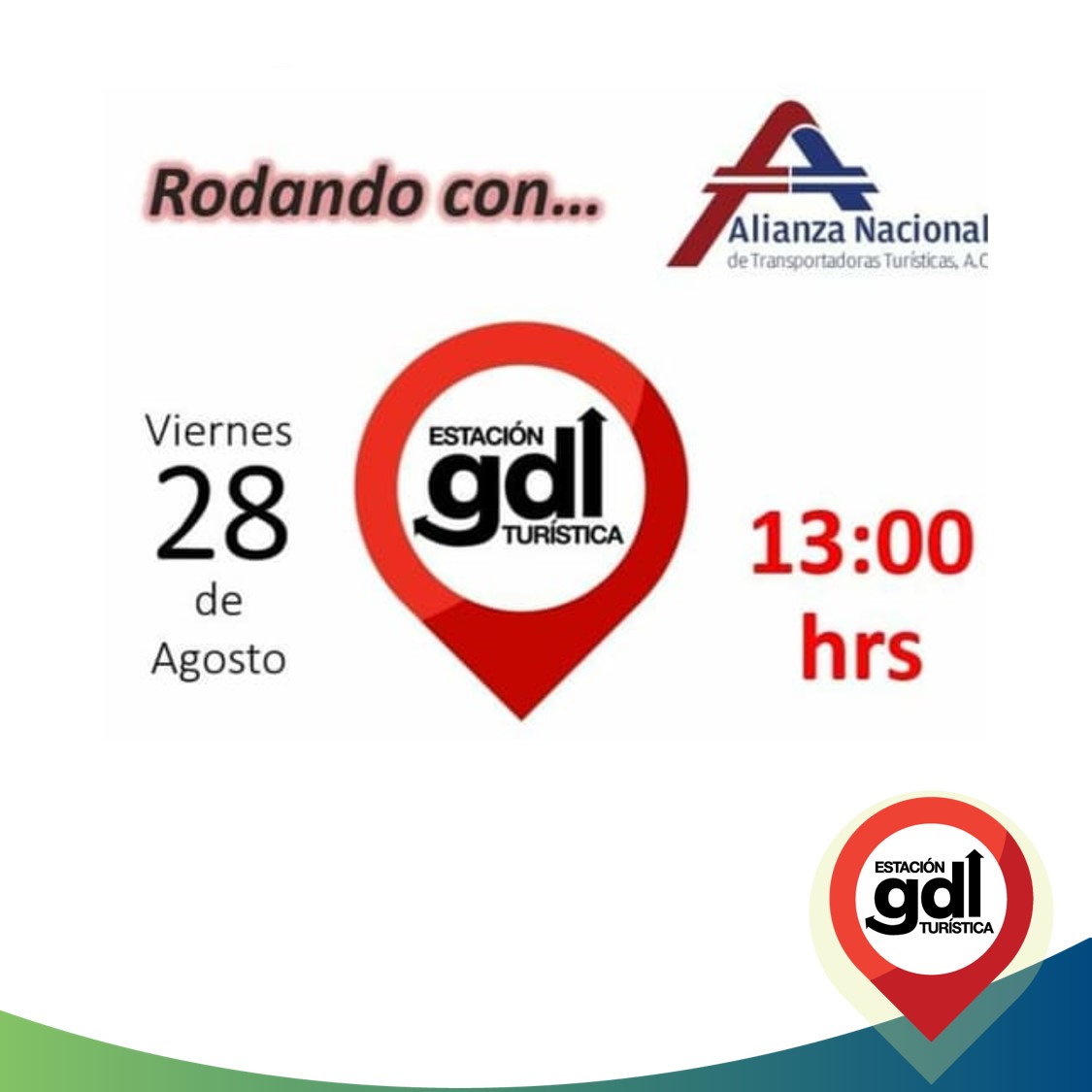 EstacionTurGDL's tweet photo. Los invitamos el día de hoy viernes 28 de agosto a las 13:00hrs a nuestra charla #RodandoCon
Agradecemos la oportunidad a la Alianza Nacional de Transportadoras Turísticas A.C. por este espacio.
Transmisión en vivo vía Facebook Live:
👉 https://t.co/R0WZsQlu5e https://t.co/vgcjTRnon9