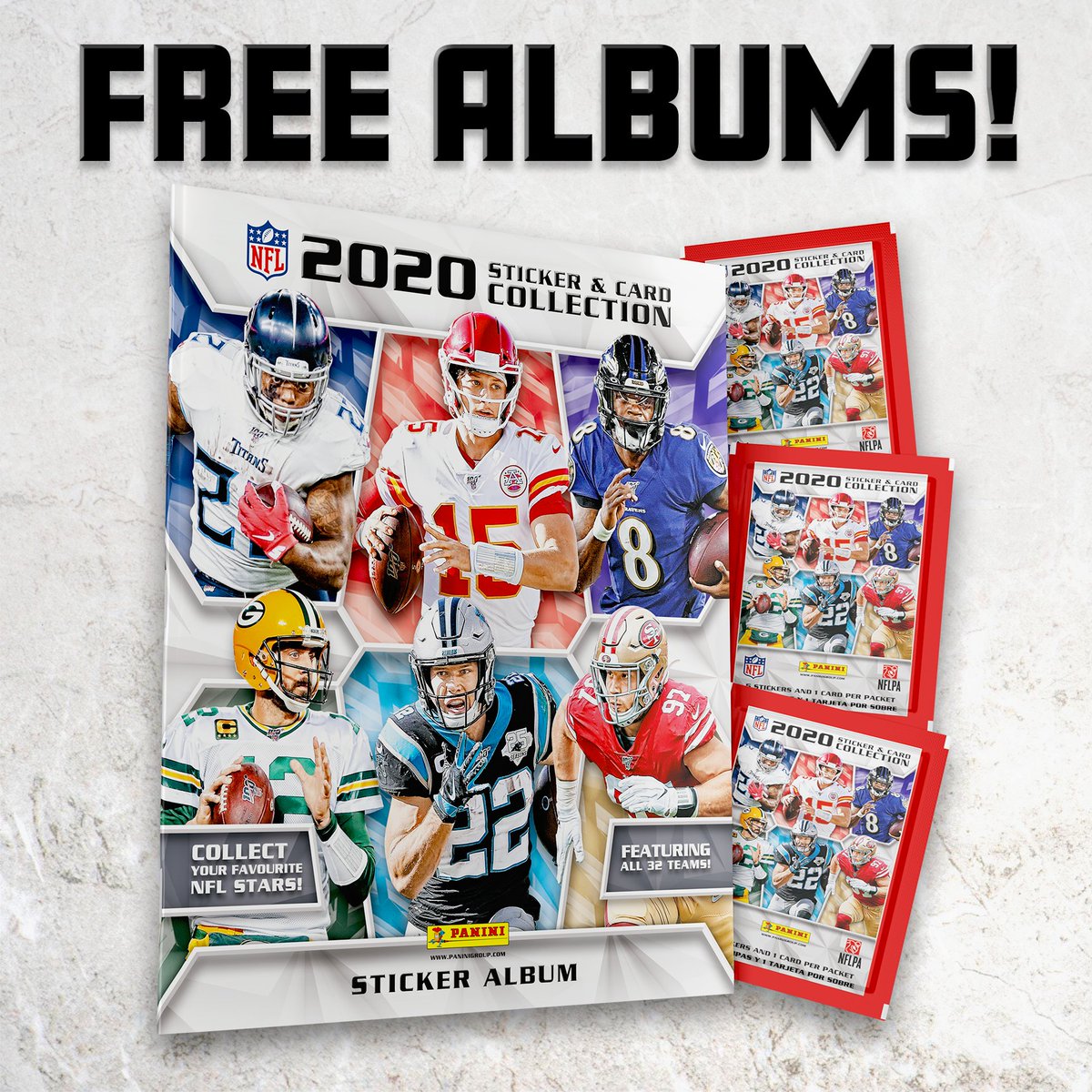 OfficialPanini's tweet photo. 🏈Touchdown!🏈 Grab a completely FREE, brand new, 20/21 season NFL sticker album from your local @WHSmith store this weekend!
#GotGotNeed @NFLUK #NFL #NFLStickers https://t.co/BHZRVZpTdn