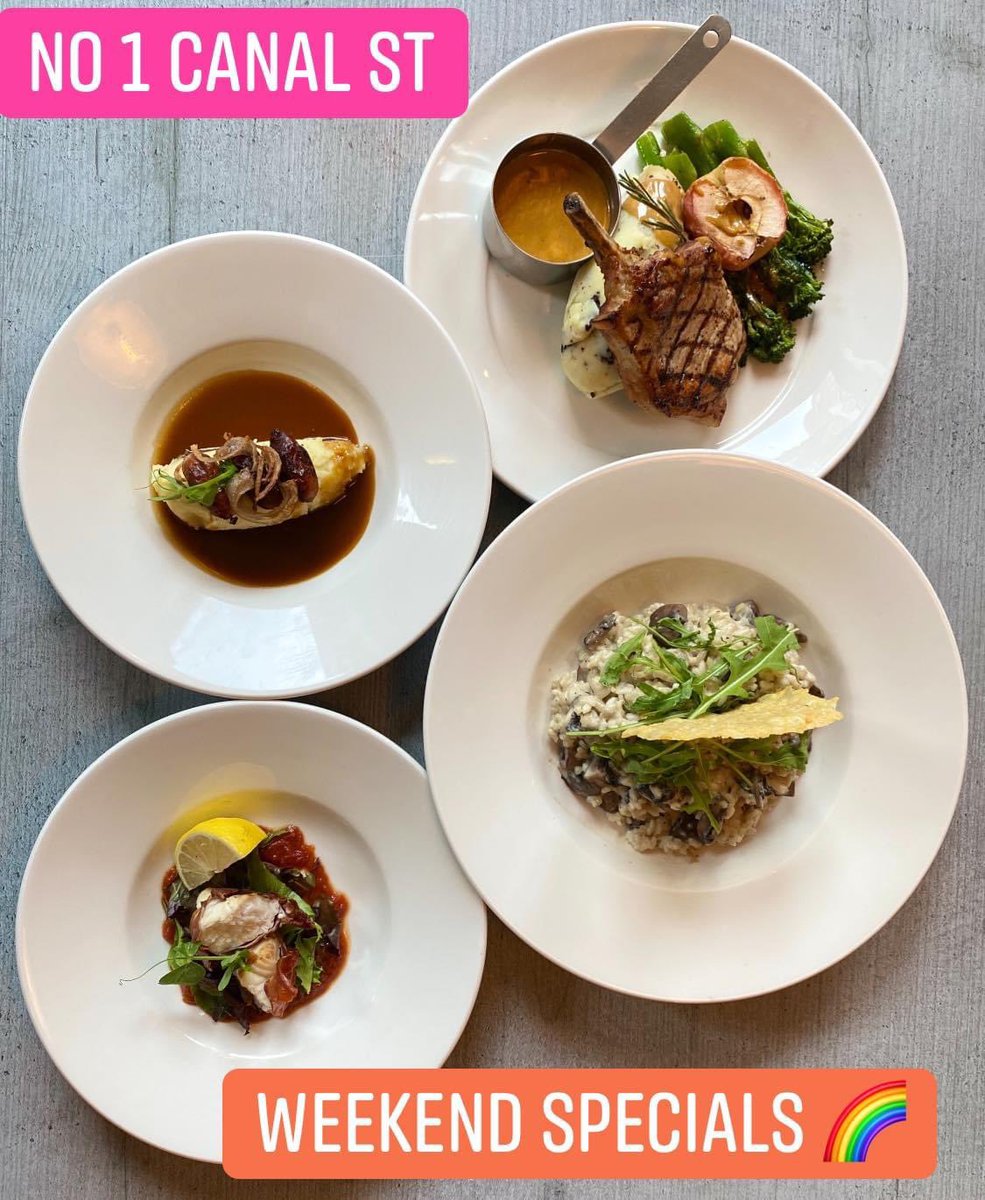Mini bangers and mash
Monkfish wrapped in Parma ham
Pork chop, black pudding mash &amp; cider jus
Mushroom risotto, Parmesan tuile

Book now no1canalst.co.uk
#canalstreet #manchesterfood #no1canalstreet <a href="/ILoveGayMCR/">#ILoveGay Manchester</a> <a href="/No1CanalStreet1/">No 1 Canal Street</a> <a href="/mancs_finest/">Manchesters Finest</a>