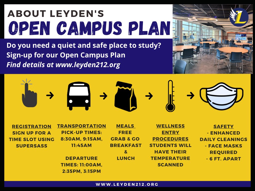 Do you need a quiet and safe place to study? Learn more about our Open Campus Plan at leyden212.org/Page/4713. #leydenpride