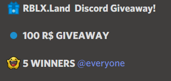 Rblx Land On Twitter 100 R Giveaway 5 Winners Join Our Main Discord Server Go To The Giveaways Section In Order To Participate Https T Co 7aclf9ursu Robux Rblxland Https T Co T2xk2mv0h4 - robux winner discord