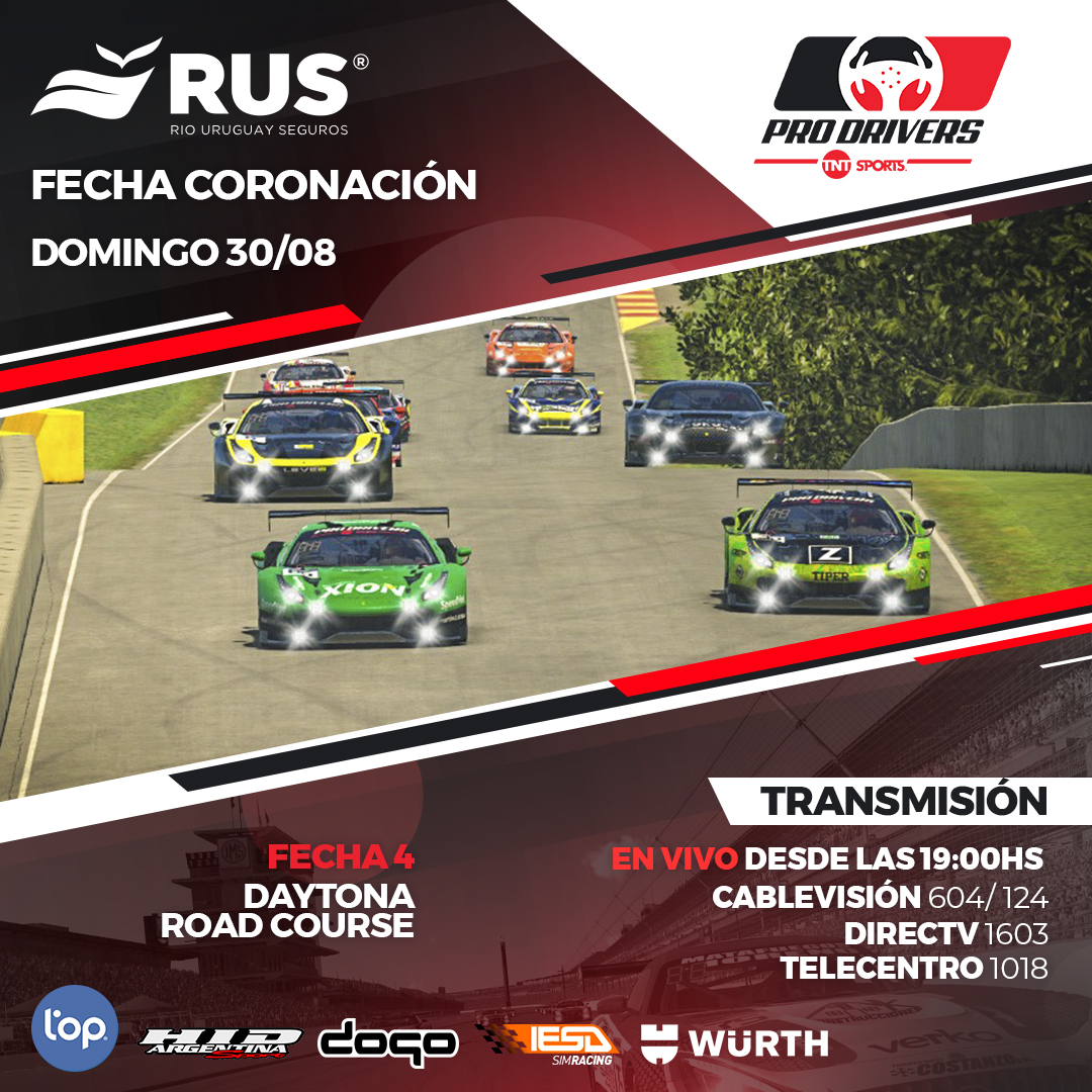🔛 Este domingo 30/08 es la fecha CORONACIÓN en Daytona 🇺🇸 ¿Quién será el campeón? 🏆

📺 Desde las 19:00hs en VIVO y en @TNTSportsLA 🔥
👉 Cablevisión 604 / 124
👉 DirecTV 1603
👉 Telecentro 1018

🎙️ <a href="/Lucianokinder/">🎙LUCIANO KINDER</a> <a href="/emilianoespinoz/">Emiliano Espinoza</a> 

¡Los esperamos! 😉

#iRacing #SimRacing