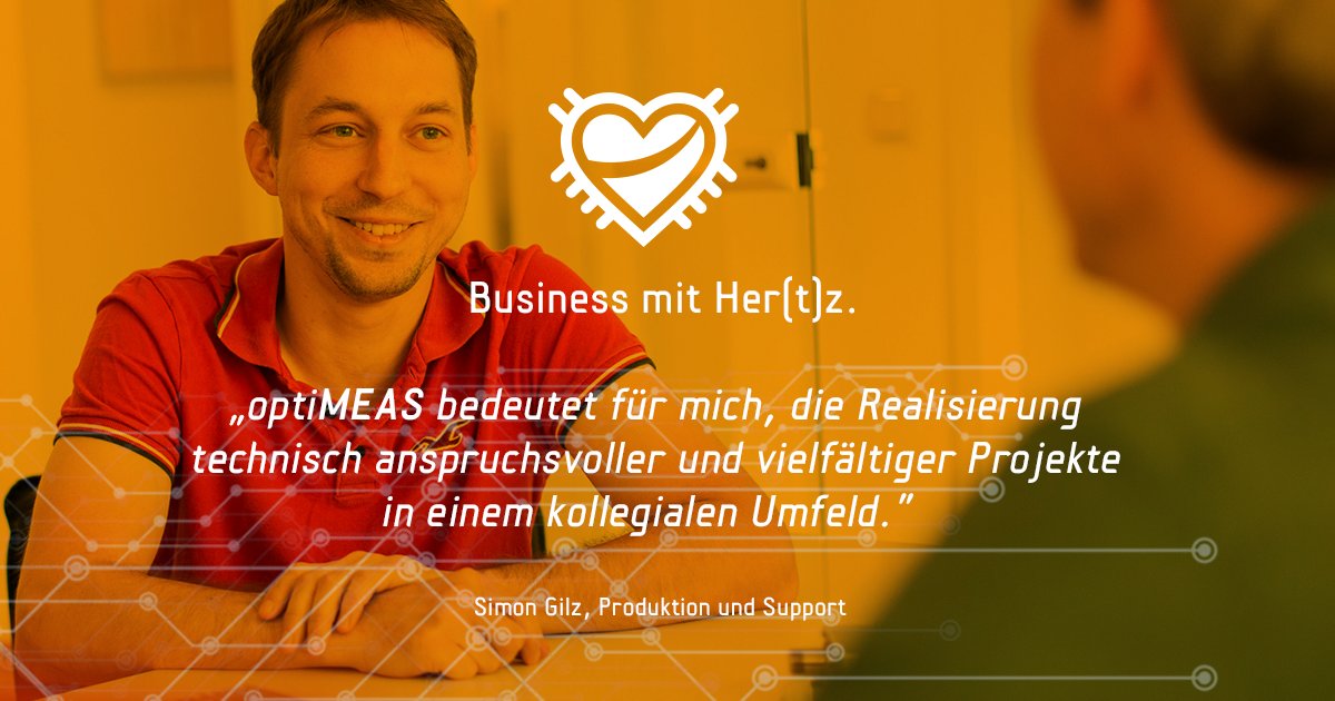 optiMEAS's tweet image. [anniversary statement] 
Stimmen der optiMEASler zum 10-Jährigen.
 ,,optiMEAS bedeutet für mich, die Realisierung technisch anspruchsvoller und vielfältiger Projekte in einem kollegialen Umfeld.''
Simon Gilz, Produktion und Support

#anniversary
#BusinessmitHerz
#optimeas