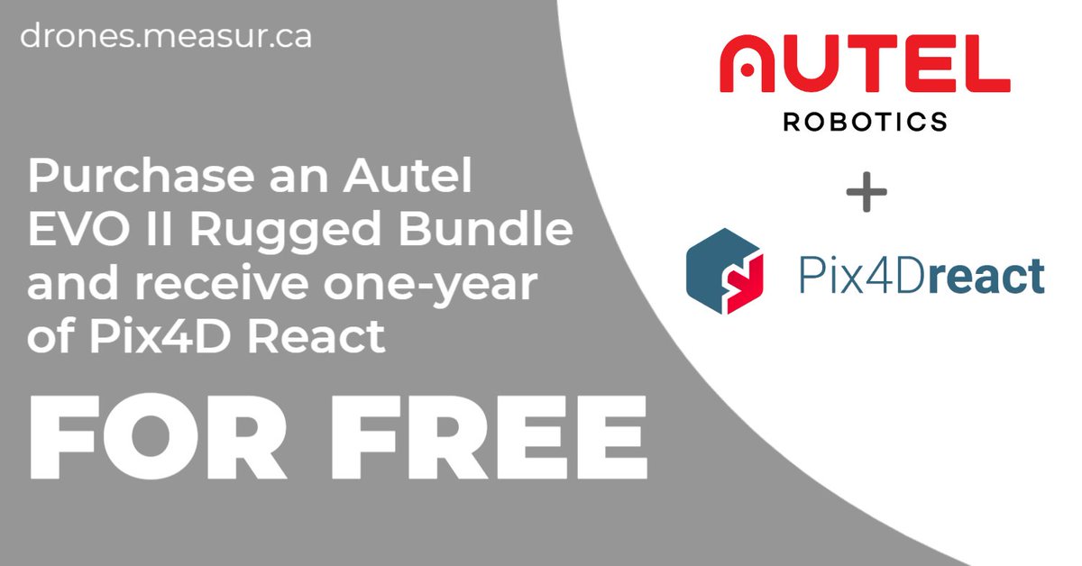 Purchase an Autel EVO II Rugged Bundle and receive one-year of Pix4D React, FOR FREE! Contact us to learn more: drones.measur.ca #autel #autelevoII #autelrobotics #drones #dronephotography #dronevideo #measur