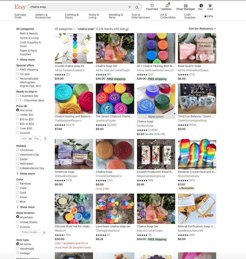 That being said… “Chakra soap” is not remotely unique to one person… For example: (Note that on Etsy alone there are 1,279 results)