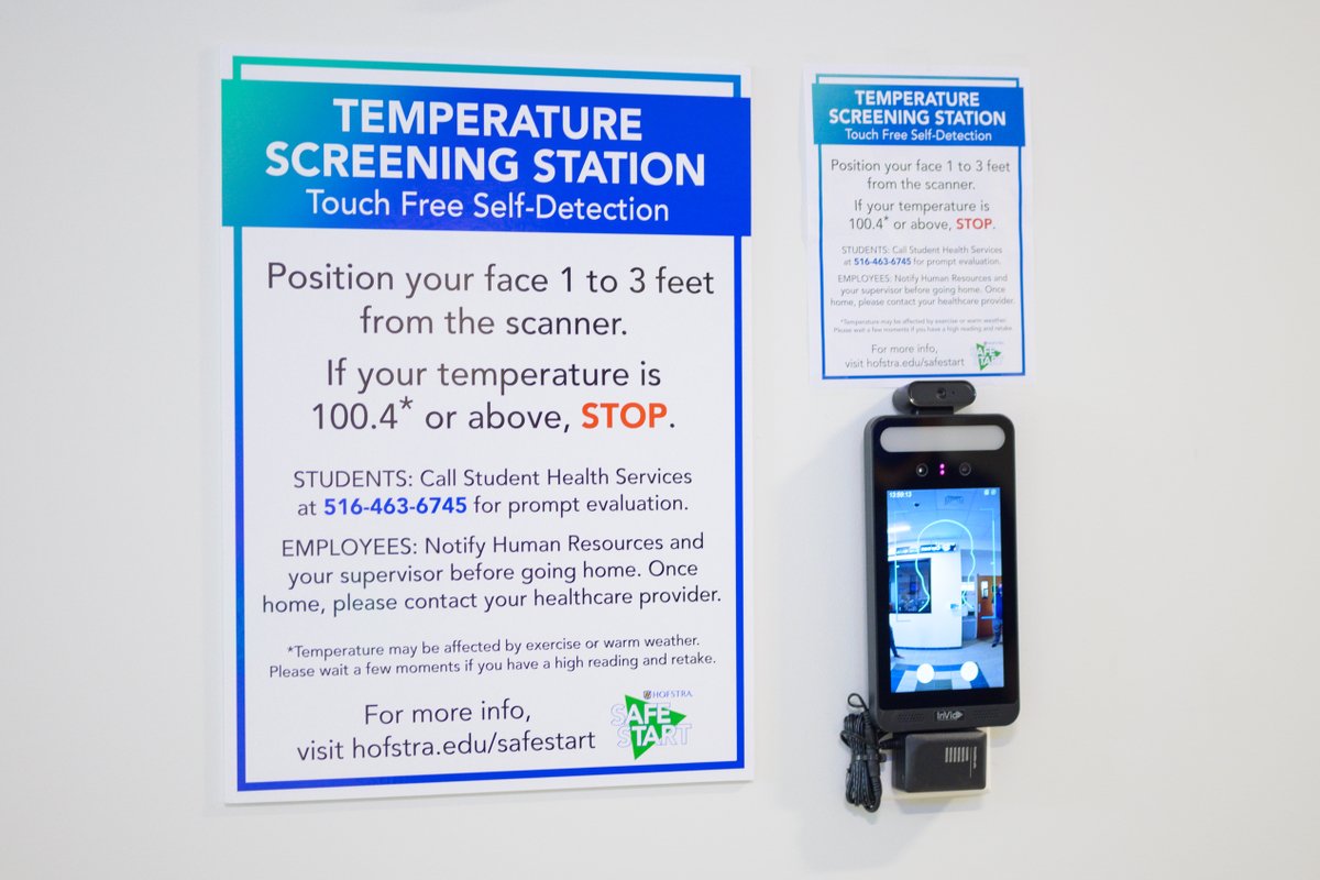 HofstraU's tweet photo. Have you seen our temperature screening stations on campus yet? 🌡️ https://t.co/ETd1RmiBTw #HofstraStrong https://t.co/J3hO48EVcu