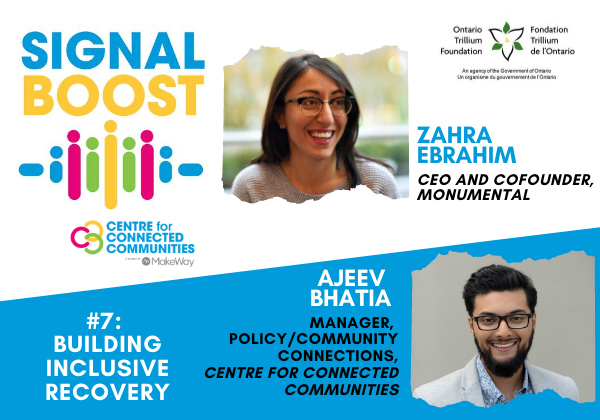 'This is about shifting power. Long term. '

The latest episode of Signal Boost features @zahraeb and @AjeevBhatia on what a just, equitable and inclusive #COVID19 recovery can look like when #grassrootsleaders and institutions work together

🎙️ connectedcommunities.ca/podcast/