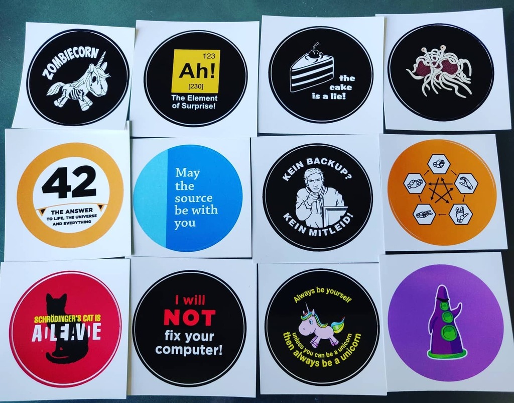 Shadowelf's tweet photo. Geek-Sticker - genau das richtige fΓΌr mich π€
.
.
.
#GeekStuff #NerdStuff #42 #TheCakeIsALie #Portal #SteinScherePapierEchseSpock #Geeklife #Nerdlife #Geek #Nerd #tbbt #Purpletentacle #ManiacMansion #Unicorn #Zombiecorn #Pastafarian #schrâdingerskatze⦠https://t.co/GrCGcjugp8 https://t.co/uktKjUsMxp