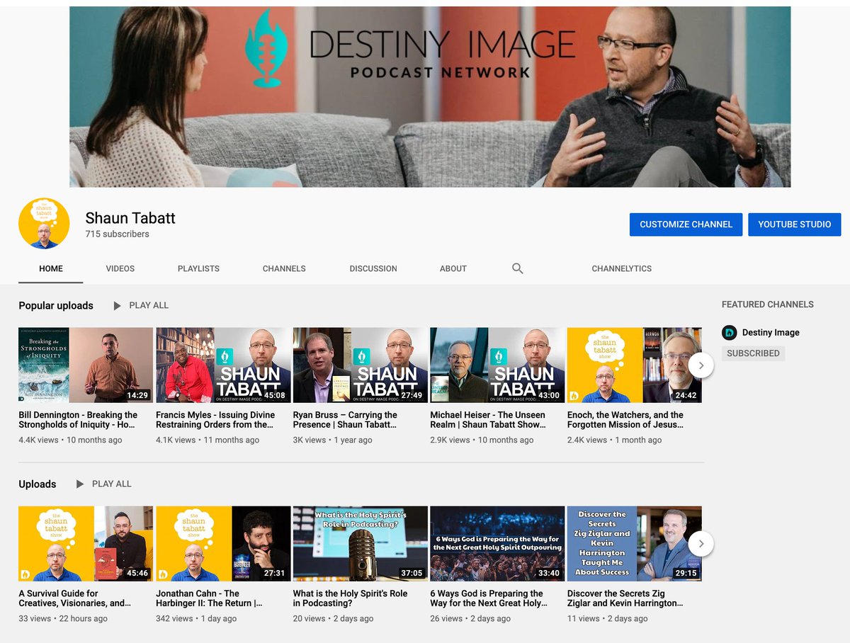stabatt's tweet photo. We just hit 715 subscribers on my YouTube channel! Subscribe today and help us hit the 750 subscribers milestone by the end of August. https://t.co/DwWfLwMULC
#DIPodcastNetwork #GreatInterviews #BestChristianPodcasts https://t.co/1qBLP1lLix