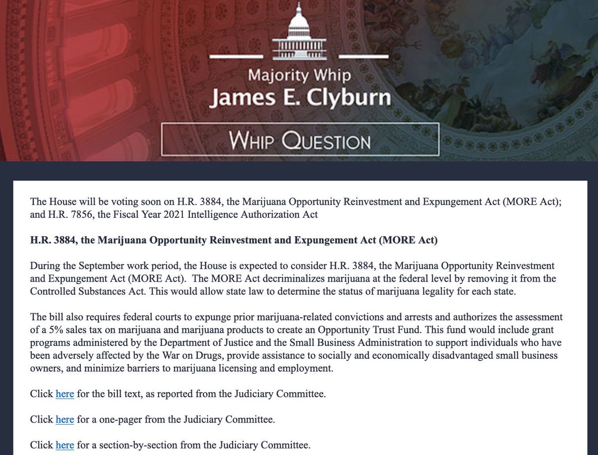 daviddinenberg's tweet image. This will be history!!! House Majority Whip @WhipClyburn confirms there WILL be a floor vote to #legalize #cannabis next month!! #MOREAct #marijuana #Weed #Pot #News #Politics