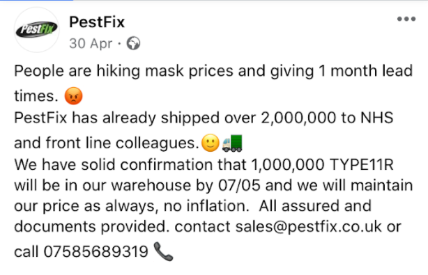 However, we have evidence that Pestfix sold masks – we know not what kind – to the NHS and to care homes. Did they sell faulty masks to care homes? Did Government buy faulty masks? Might this explain why Government is unlawfully refusing to publish the other contracts? /7