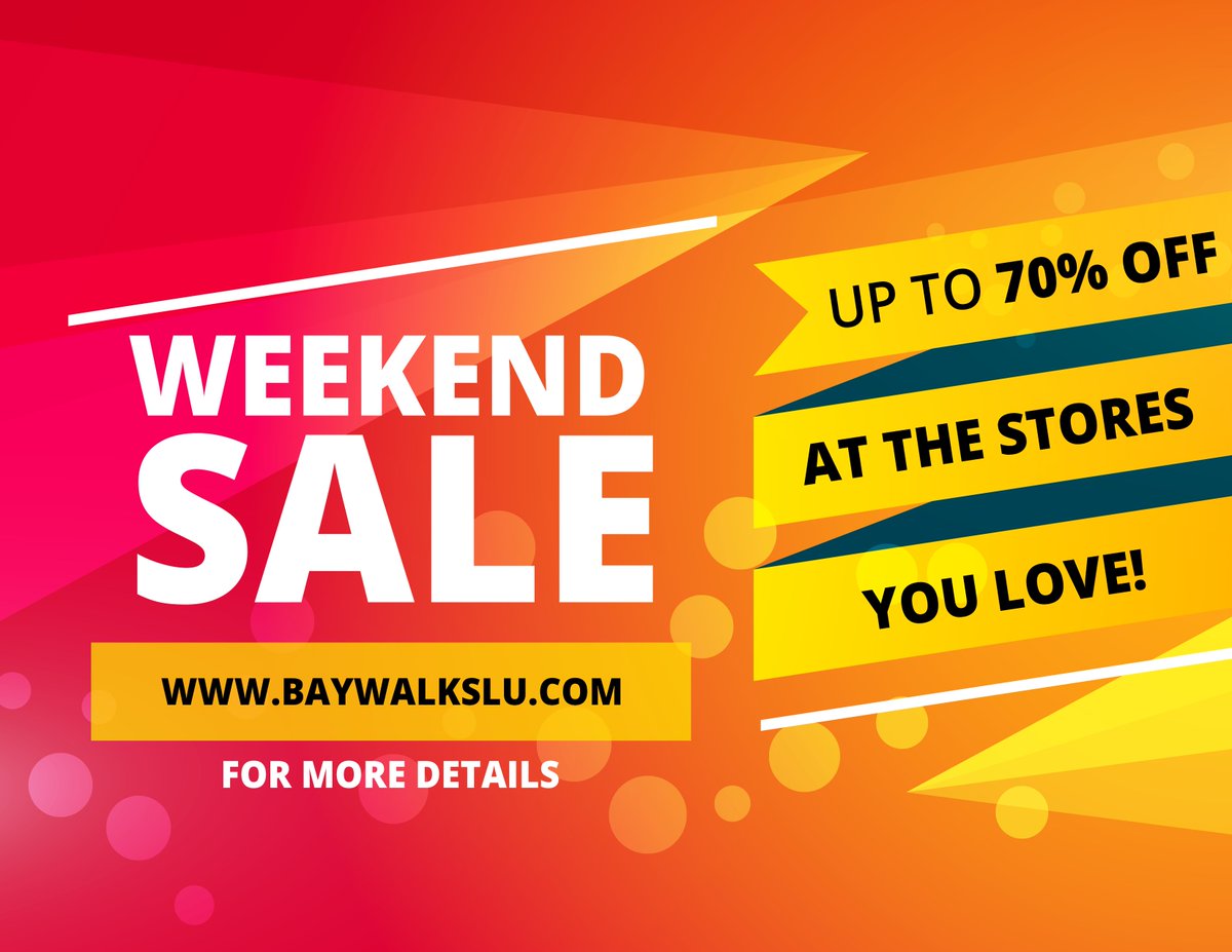 BaywalkSLU's tweet photo. All happening August 28 - 29, 2020!

UP TO 70% OFF AT THE STORES YOU LOVE! 😲

Check out https://t.co/KNpCoW3d0V for all specials! 🤩 https://t.co/LEPH9cnlBF