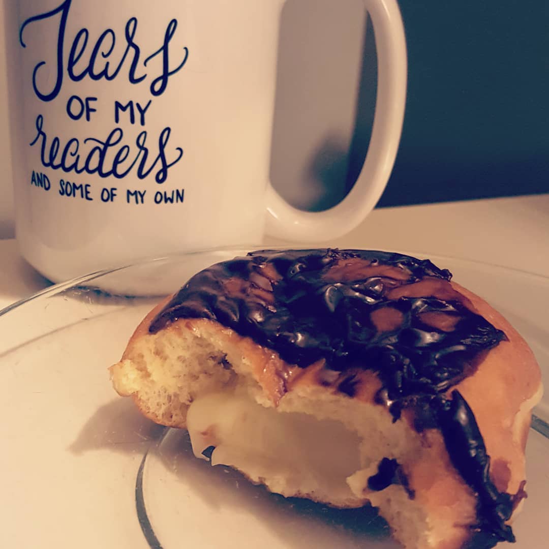 My character, Simon, and I share a favorite food. It's been a morning. Hubby surprised me with Dunkin Donuts. #thrillerwriter #writerscommunity #bostoncreampie #justbreathe