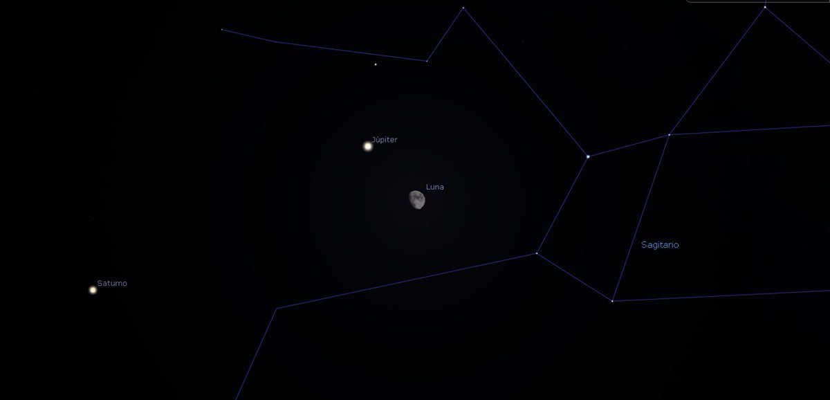 Hoy, 28 de agosto de 2020, habrá nuevamente Conjunción de la Luna y el planeta Júpiter, acompañados por el planeta Saturno (ver imágenes). Si las nubes lo permiten, no te lo pierdas desde el anochecer! Camparte tus fotos con nosotros en las redes sociales! <a href="/oaputp/">Dirección Nacional de Ciencias Espaciales - UTP</a> <a href="/utppanama/">UTP Panamá</a>