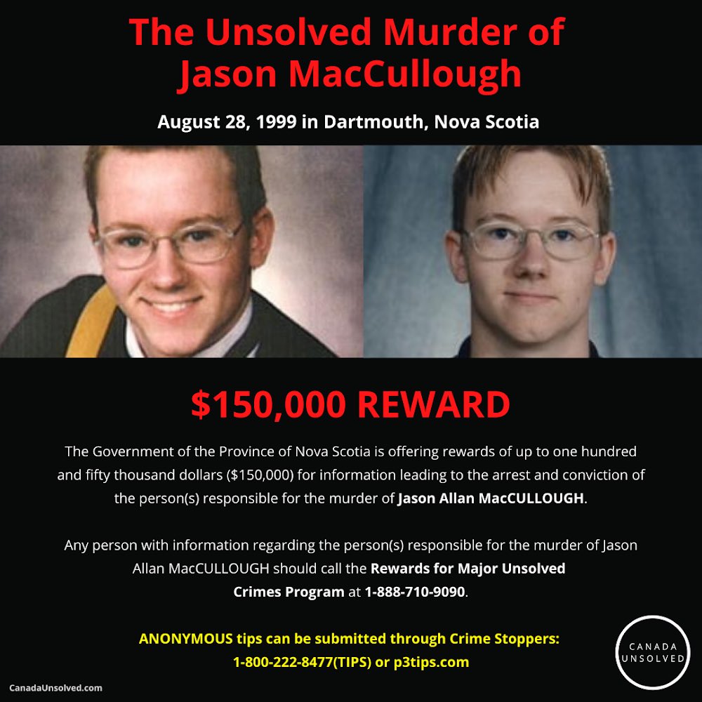 Today marks 21 years since Jason MacCullough was senselessly murdered in #Dartmouth, #NovaScotia. Jason deserves justice. If you know something, say something. 

Read about Jason and the case on Canada Unsolved: canadaunsolved.com/cases/jason-ma…

#unsolvedmurder #truecrime #canada #justice