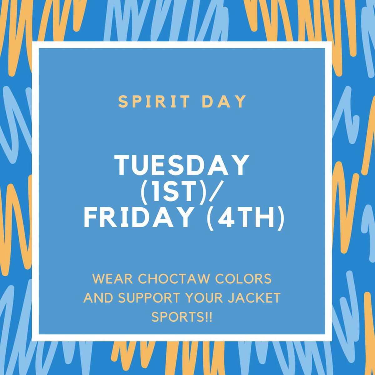 Spirit Day Tuesday/Friday! Get hype for Volleyball, Football, Softball, and XC! <a href="/YellowjacketsFB/">Choctaw Football</a> <a href="/jacketsftball/">Choctaw High School Softball</a> <a href="/ChoctawVolleyb/">Choctaw Volleyball</a> <a href="/ChoctawXC/">Choctaw High School XC</a> #STINGWEEK 🐝