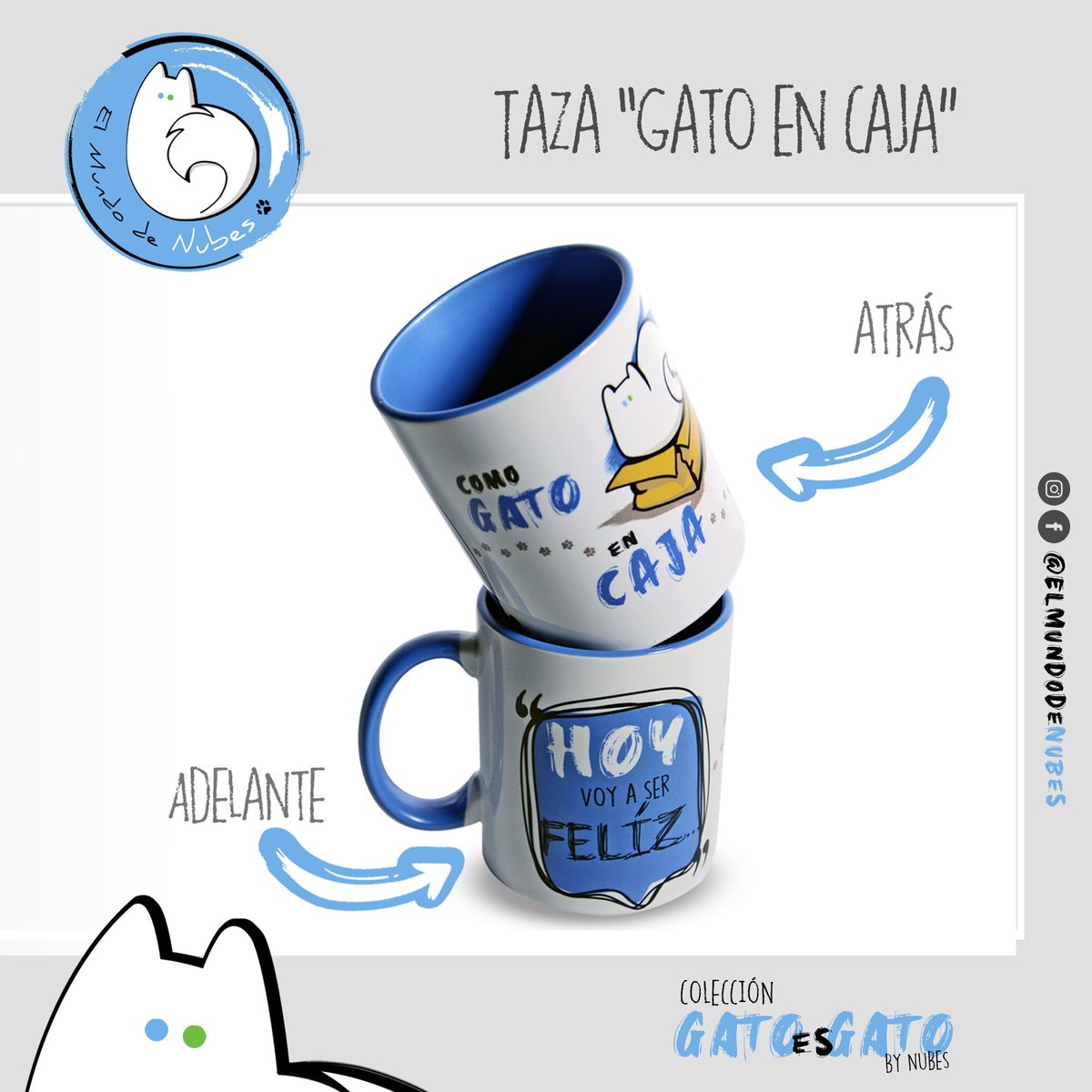 elmundodenubes's tweet photo. “Hoy voy a ser feliz como gato en caja” 😻👌✨ Nuestra #TazaGatoEnCaja es infaltable en la mesa de cualquier #catlover 💫 parte de nuestra primera colección llamada #GatoEsGato ☕️ #ElMundodeNUBES #FelizComoGatoenCaja  #TienditaGatuna #gatosdeGuatemala https://t.co/Croowg3QAv