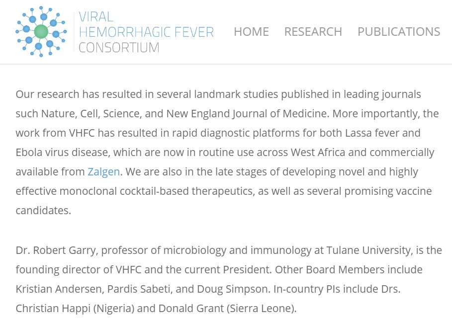 32. Robert F. Garry is listed as the founding director of VHFC & the current President. Dalton Drift wonders if that influenced the decision to appoint Zalgen Labs, Garry’s spin-off company, as the industry partner.(mentioned in competing interests in the Nature Paper for Garry)