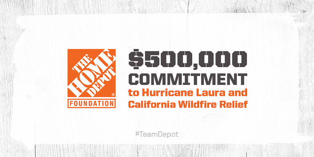 In response to the widespread damage caused by Hurricane Laura and the wildfires in California, we are committing up to $500,000 in relief efforts. 🔗 » thd.co/HurricaneLaura…