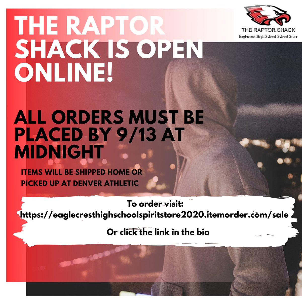 The Raptor Shack is open for business❗ Make sure to place your orders by Sept. 13th.
…ghschoolspiritstore2020.itemorder.com/sale