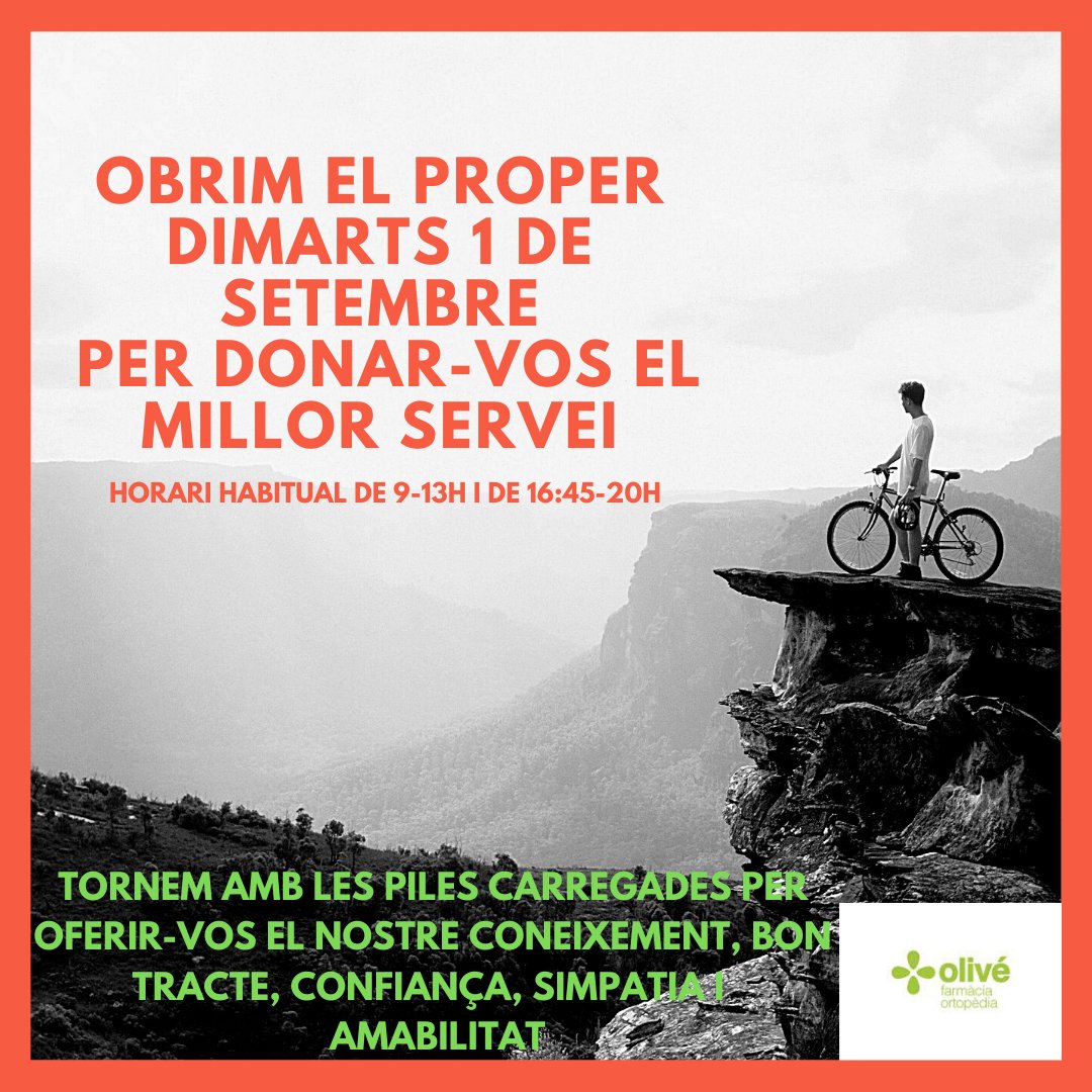 Dimarts 1 de setembre obrim per oferir-vos el millor servei. tot a punt!