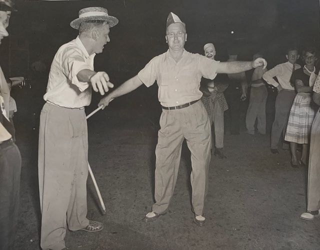 It’s #flashbackfriday 📸 This photograph was captioned “Square Dance on the Square”, circa 19050’s! (Pictured: Jack Albert and Carl Stockton