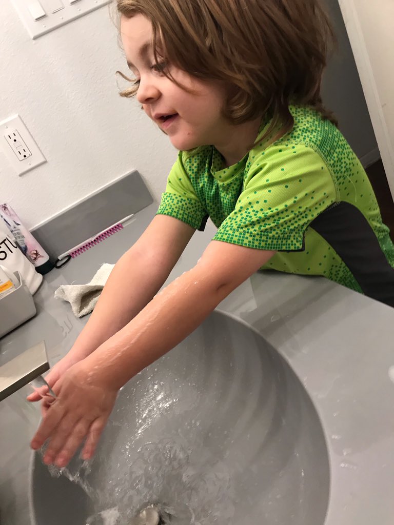Judson practiced washing his hands this week! #Huskiepride